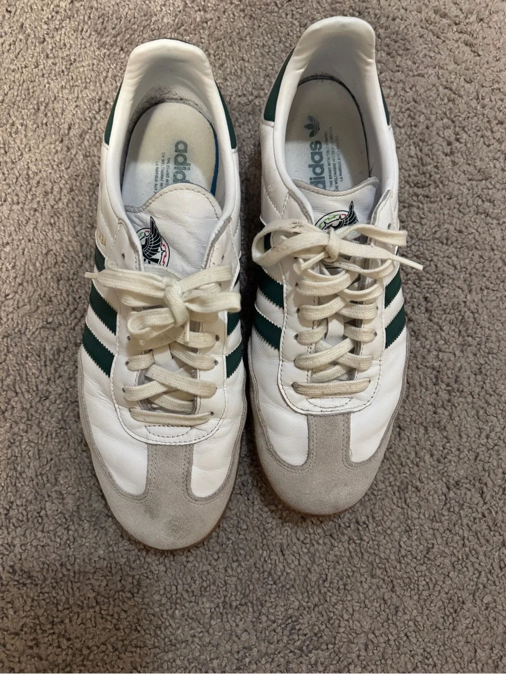 adidas Men’s White & Green Mexico Classic Samba Sneakers